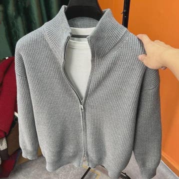 Heren Gebreid Vest met Rits en Opstaande Kraag - Slim Fit Bu, Verzenden, Nieuw