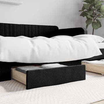 vidaXL Bedlades 2 st bewerkt hout en stof zwart, Verzenden, Nieuw, Zwart, Hout