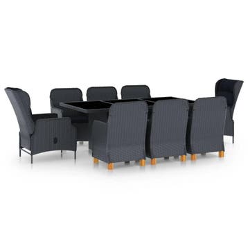 vidaXL 9-delige Tuinset met kussens poly rattan donkergrijs, Verzenden, Nieuw, 8 zitplaatsen, Tuinset