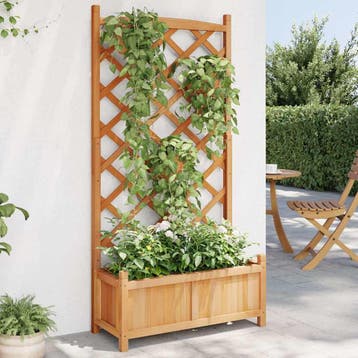 vidaXL Plantenbak met latwerk 75x35x150 cm massief vurenhout, Verzenden, Nieuw, Hout
