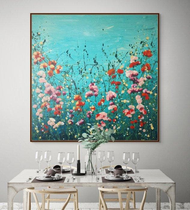Irina Morisch - reflection of summer -square abstract floral, Antiek en Kunst, Kunst | Schilderijen | Modern