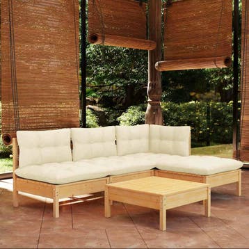 vidaXL 5-delige Loungeset met crèmekleurige kussens, Verzenden, Nieuw, 5 zitplaatsen, Loungeset