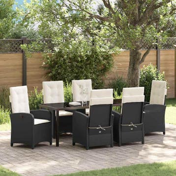 vidaXL Tuin eettafelset 7 st Zwart poly rattan, Verzenden, Nieuw, Rotan, 7 zitplaatsen