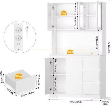 Keukenbuffetkast 180cm met LED, Lades en Stopcontact, Huis en Inrichting, Verzenden, Nieuw