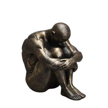 sculptuur, Contemplative Male Figure Sculpture – Bronze, Antiek en Kunst