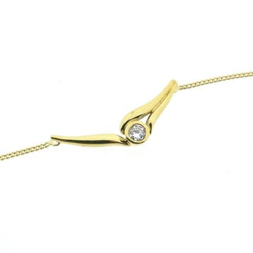 Gouden gourmetschakel ketting met vaste hanger en zirconia, Gebruikt, Ophalen of Verzenden, Met edelsteen, Goud