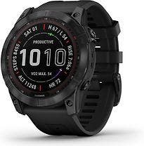 Garmin Fenix 7X 51 mm zwart DLC titanium met zwarte polsband, Verzenden, Zo goed als nieuw