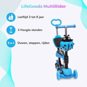 2dekans | LifeGoods MultiRider - Kinderstep met Duwstang - 3, Fietsen en Brommers, Ophalen of Verzenden, Zo goed als nieuw, LifeGoods