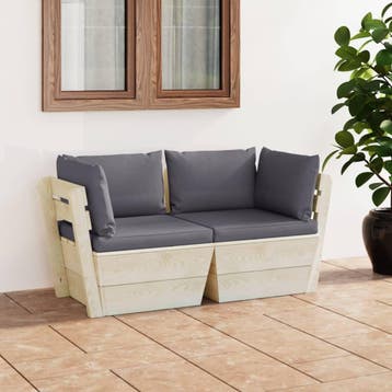 vidaXL Tuinbank 2-zits met kussens pallet vurenhout, Verzenden, Nieuw, Hout