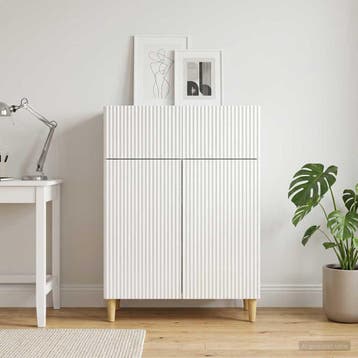 vidaXL Dressoir met lade Hoogglans Wit 66 x 34,5 x 90 cm, Verzenden, Nieuw, Overige houtsoorten, Minder dan 50 cm
