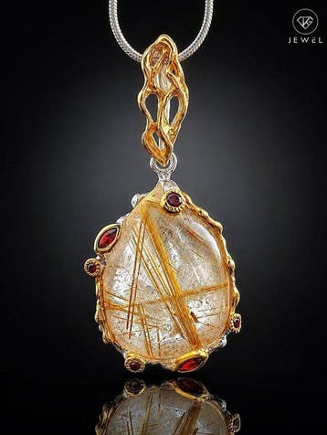 Rutilietkwarts hangerketting - 925 sterlingzilver - goud