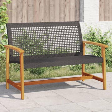 vidaXL Tuinbank 112 cm poly rattan en acaciahout zwart, Verzenden, Nieuw