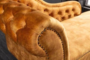 Design chaise longue CHESTERFIELD 170cm mosterdgeel fluwelen, Ophalen of Verzenden, Nieuw