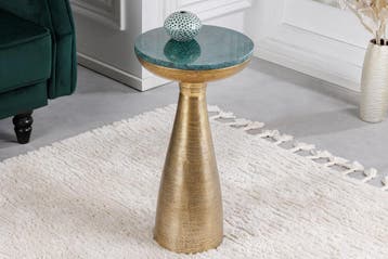 Handgemaakte bijzettafel ELEMENTS 55cm goudgroen marmer rond, Ophalen of Verzenden, Nieuw