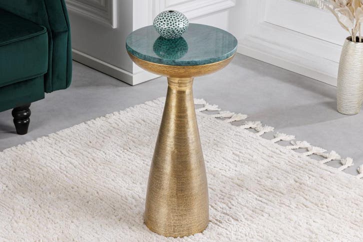 Handgemaakte bijzettafel ELEMENTS 55cm goudgroen marmer rond, Huis en Inrichting, Tafels | Sidetables, Ophalen of Verzenden