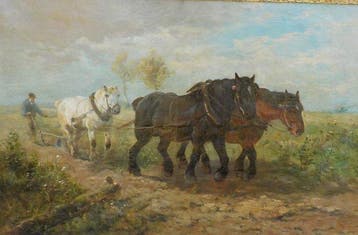 Henry Schouten (1857-1927) - Paarden met ploeg