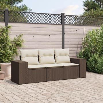 vidaXL 3-delige Loungeset met kussens poly rattan bruin, Verzenden, Nieuw, Loungeset