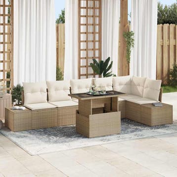 vidaXL Tuin Sofa Set 7 st Beige poly rattan, Verzenden, Nieuw, 7 zitplaatsen