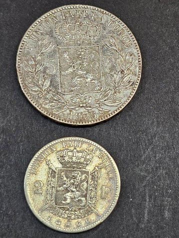 België. 5 Fr 1876 + 2 Fr 1866 smalle baard (Zonder