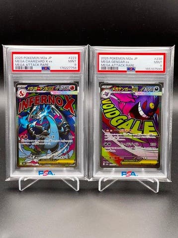 Pokémon - 2 Graded card - Charizard, Gengar 2025 Japanese, Hobby en Vrije tijd, Nieuw