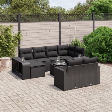 vidaXL 11-delige Loungeset met kussens poly rattan zwart, Verzenden, Nieuw, Loungeset