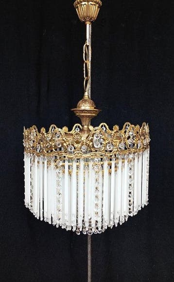 Plafondlamp - Kristal, Glas, Brons - Italiaanse glans, Antiek en Kunst