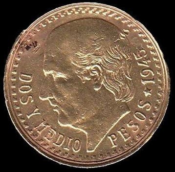 Mexico. 2.5 Pesos 1945 – Miguel Hidalgo – Gold 21.6kt. 2.07
