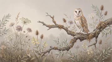 Uil fotobehang woonkamer – bloemen behang op maat, Verzenden, Fotobehang