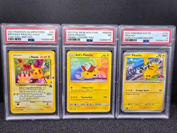 Pokémon - 3 Graded card - Pikachu, Ashs Pikachu #24;, Nieuw