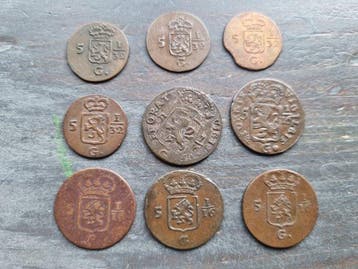 Nederlands-Indië. 5 G 1/32 / 5 G 1/16 (custom) 1/2 en duiten