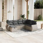vidaXL 7-delige Loungeset met kussens poly rattan lichtgrijs, Verzenden, Nieuw, Rotan, Loungeset