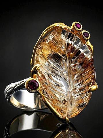 Natuurlijke citrienring - 925 sterlingzilver - Gegraveerd, Antiek en Kunst