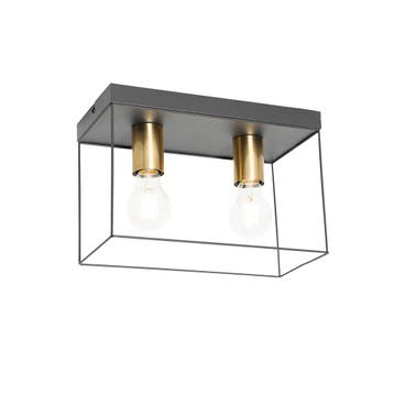Minimalistische plafondlamp zwart met goud 2-lichts - Kodi, Verzenden, Nieuw