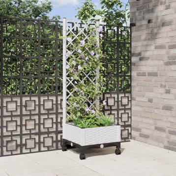 vidaXL Tuinplantbak met schutting en wielen Wit 40 x 40 x, Verzenden, Nieuw, Minder dan 60 cm