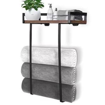 Badkamer Handdoekenrek Wand – Zwart met Opbergplank, Verzenden, Nieuw