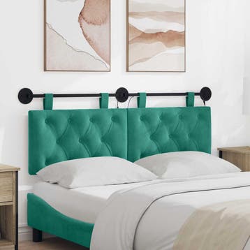 vidaXL Hangend hoofdbord Met LED-verlichting Turquoise, Verzenden, Nieuw, Stof