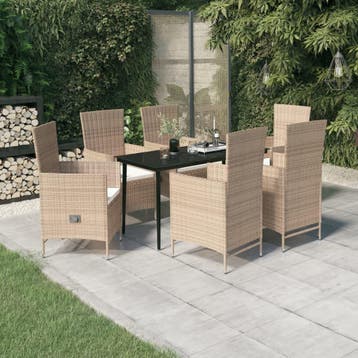 vidaXL 7-delige Tuinset met kussens beige, Verzenden, Nieuw, 6 zitplaatsen, Tuinset