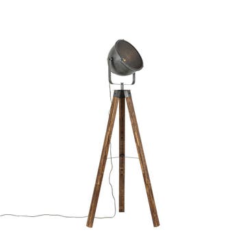 Industriële vloerlamp tripod staal met hout kantelbaar -, Verzenden, Nieuw, Industrieel