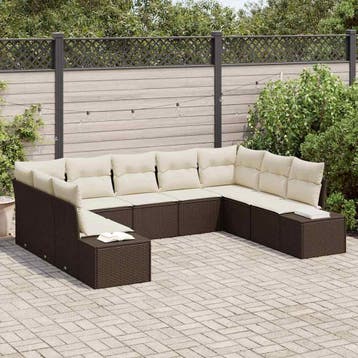 vidaXL Tuinbankenset 9 st 8-Aantal zitplaatsen Bruin en, Verzenden, Nieuw, Rotan, Meer dan 8 zitplaatsen
