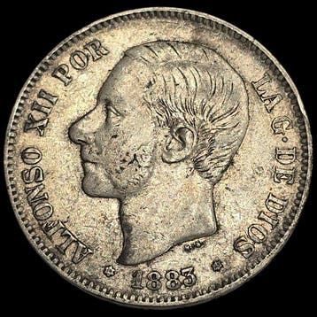 Spanje. Alfonso XII. 5 Pesetas 1883*83 MSM (Zonder