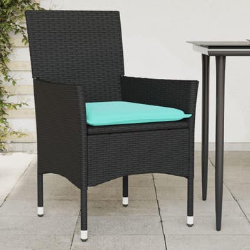 vidaXL Tuinstoelen 2 st met kussens poly rattan zwart, Verzenden, Nieuw, 2 zitplaatsen, Tuinset