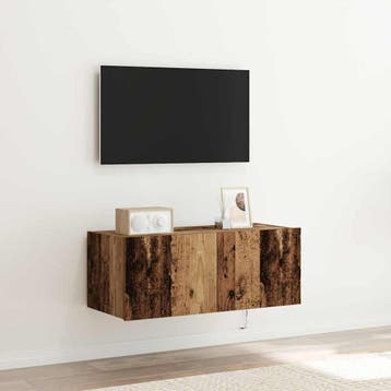 vidaXL TV Wandkast met LED Oudhout 80 x 35 x 31 cm Bewerkt, Minder dan 50 cm, Verzenden, Nieuw, Minder dan 100 cm