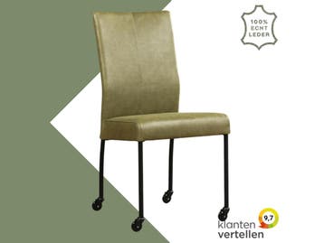 Leren eetkamerstoel Comfort met wieltjes - Vintage Olive, Overige kleuren, Nieuw, Leer, Ophalen of Verzenden