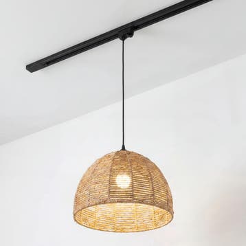 Rotan Hanglamp voor 3-fase Rail | Naturel Gevlochten, Huis en Inrichting, Ophalen of Verzenden, Nieuw, E27 (groot)