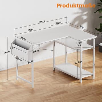 Bureau - Computertafel - Hoekbureau - 110x80 cm - Wit - HLDI, Verzenden, Zo goed als nieuw