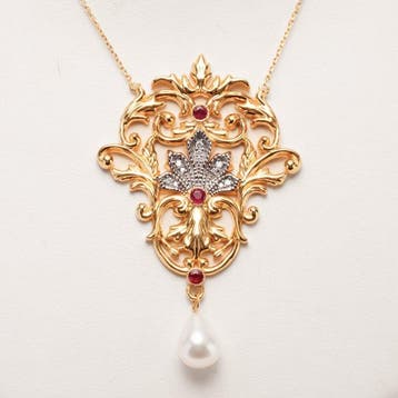 Halsketting - 18 karaat Geel goud - 0.53ct. tw. Robijn -, Nieuw