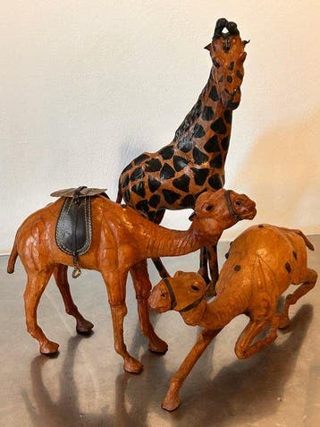 Large Handcrafted Safari Animals Set of 3 - Leather-Covered