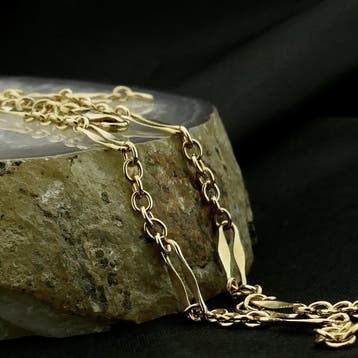Gouden fantasie schakelketting, Ophalen of Verzenden, Gebruikt, Overige kleuren, Goud