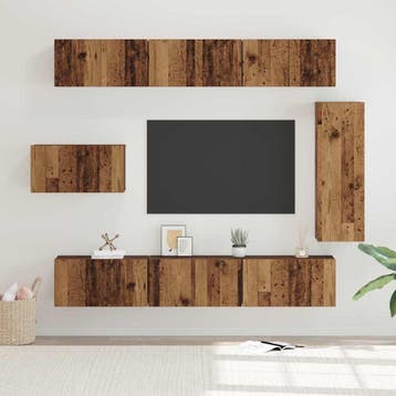 vidaXL Tv-meubelset 8 st Oud Hout Bewerkt hout, Minder dan 50 cm, Verzenden, Nieuw, Minder dan 100 cm