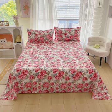 Rood Bloemenprint Top Sheet - Diverse Maten - 150x200 cm, Verzenden, Nieuw
